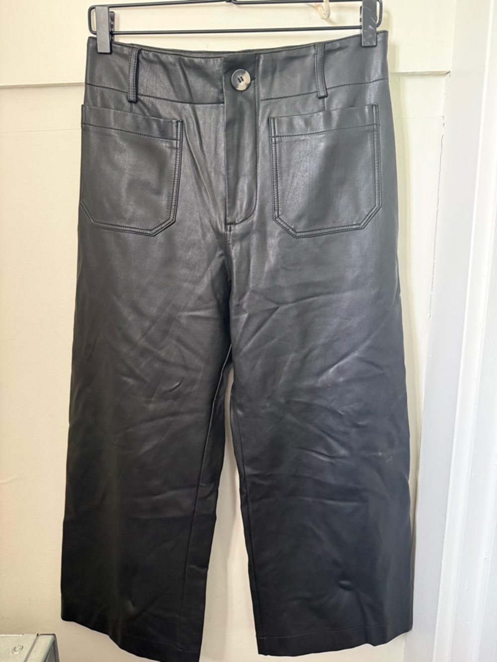 Anthropologie Maeve Colette Black Faux-Leather Cropped Pants, 28P (Petite) - Picture 3 of 9